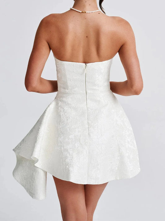 Embroidery Satin Dress Adriana Sky White